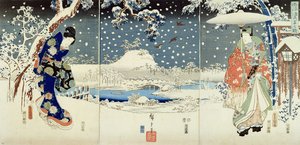 Sneeuwscène in de Tuin van een Daimyo