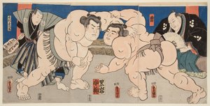 Gevecht van de sumoworstelaars Koyanagi en Kuroiwa door Utagawa Kunisada