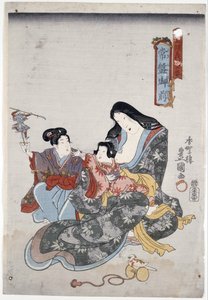 Tokiwa Gozen en haar kinderen door Utagawa Kunisada