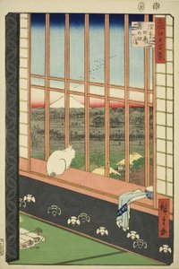 Asakusa rijstvelden en Torinomachi festival (Asakusa tanbo Torinomachi mode), uit de serie "Honderd beroemde uitzichten van Edo (Meisho Edo hyakkei)" door Utagawa Hiroshige