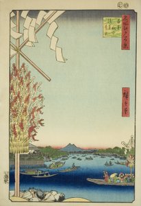 Asakusa-rivier, Grote Rivieroever, Miyato-rivier (Asakusagawa Okawabata Miyatogawa), uit de serie "Honderd beroemde uitzichten van Edo (Meisho Edo hyakkei)" door Utagawa Hiroshige