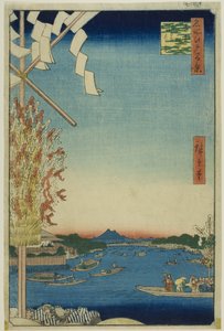 Asakusa River, Great Riverbank, Miyato River (Asakusagawa Okawabata Miyatogawa), uit de serie "One Hundred Famous Views of Edo (Meisho Edo hyakkei)". door Utagawa Hiroshige