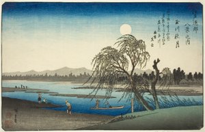 Herfstmaan boven de Tama-rivier (Tamagawa no shugetsu), uit de serie "Acht Uitzichten in de Omgeving van Edo (Edo kinko hakkei no uchi)"