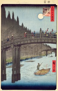 Bamboevelden, Kyobashi-brug, nr.76 uit Honderd uitzichten van Edo, Edo-periode, Ansei-tijdperk, gepubliceerd 1857 door Utagawa Hiroshige
