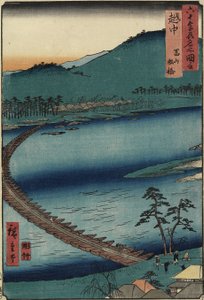 Bootbrug in Toyama, Etchu_ Provincie, september 1853