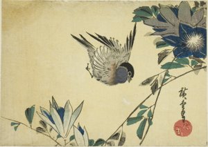 Goudvink en clematis door Utagawa Hiroshige