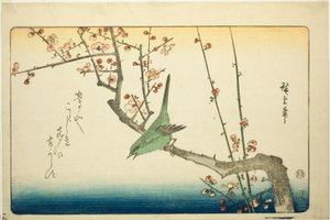 Bush warbler op pruimentak door Utagawa Hiroshige