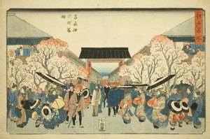 Kersenbloesemseizoen in Nakanocho in de Yoshiwara (Yoshiwara Nakanocho sakura toki), uit de serie "Beroemde Plaatsen in Edo (Edo meisho)"