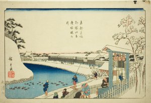 Kersenbron bij de Benkei-gracht buiten Sakurada (Soto Sakurada Benkeibori sakura no i), uit de serie "Beroemde plaatsen in de oostelijke hoofdstad (Toto meisho)" door Utagawa Hiroshige