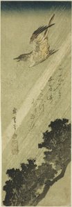 Koekoek vliegend in de regen door Utagawa Hiroshige
