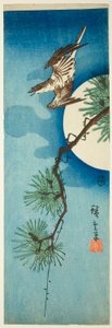 Koekoek, dennen tak en volle maan door Utagawa Hiroshige