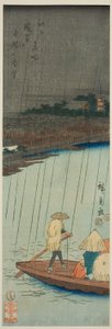 Verre uitzicht op de Kinryuzan-tempel vanaf de Asakusa-rivier, uit de serie "Beroemde plaatsen in Edo" door Utagawa Hiroshige