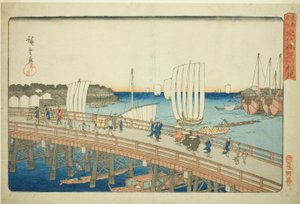 Eitai-brug en nieuw land in Fukagawa (Eitaibashi Fukagawa shinchi), uit de serie "Beroemde plaatsen in de oostelijke hoofdstad (Toto meisho)"