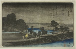 Avondregen bij Azuma Heiligdom (Azuma no mori yau), uit de serie "Acht Zichten in de Omgeving van Edo (Edo Kinko hakkei no uchi)"