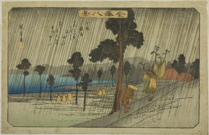 Avondregen in Koizumi (Koizumi yau), uit de serie "Acht uitzichten van Kanazawa (Kanazawa hakkei)"