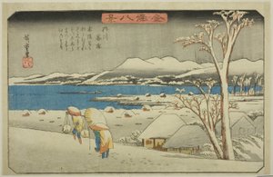 Avondsneeuw bij Uchikawa, uit de serie "Acht uitzichten van Kanazawa" door Utagawa Hiroshige