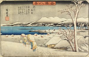 Avondsneeuw bij Uchikawa, ca. 1835-1836