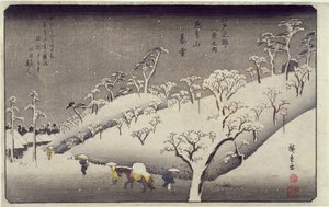Avondsneeuw op de Asuka-berg, uit Acht Zichten van de Omgeving van Edo, ca. 1838 door Utagawa Hiroshige