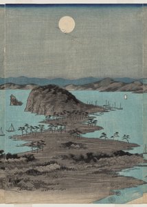 Avondzicht op de acht beroemde plaatsen bij Kanazawa onder volle maan in de provincie Musashi