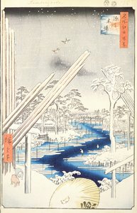 Fukagawa Houthandel, nr. 106 uit Honderd beroemde Zichten van Edo, 1856 door Utagawa Hiroshige