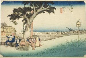 Fukuroi: Theekraam (Fukuroi, dejaya no zu), uit de serie "Drieënvijftig Stations van de Tokaido (Tokaido gojusan tsugi no uchi)," ook bekend als de Hoeido Tokaido