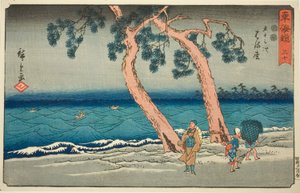 Hamamatsu—No. 30, uit de serie "Drieënvijftig stations van de Tokaido (Tokaido gojusan tsugi)," ook bekend als de Reisho Tokaido door Utagawa Hiroshige