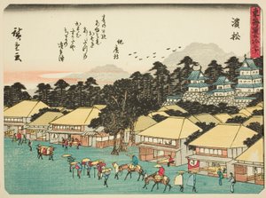 Hamamatsu, uit de serie "Drieënvijftig Stations van de Tokaido (Tokaido gojusan tsugi)," ook bekend als de Tokaido met Gedicht (Kyoka iri Tokaido) door Utagawa Hiroshige