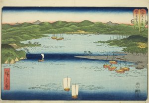 Haven bij Kokokufu in de provincie Etchu (Etchu Kokokufu minato), uit de serie "Worstelwedstrijden tussen Bergen en Zeeën (Sankai mitate zumo)"