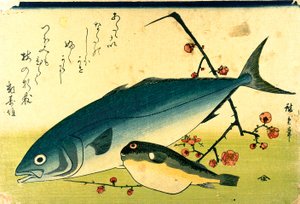 Hiroshige Een school vissen Fugu Yellowtail door Utagawa Hiroshige