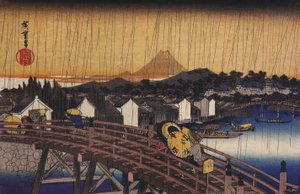 Hiroshige, Een brug in de regen door Utagawa Hiroshige