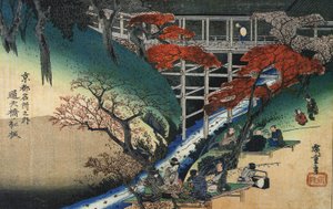 Hiroshige Mensen onder esdoorns bij een beekje door Utagawa Hiroshige