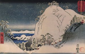 Hiroshige, Heiligdommen in besneeuwde bergen door Utagawa Hiroshige