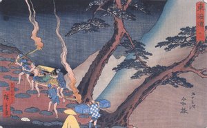 Hiroshige Reizigers op een bergpad bij nacht 2 door Utagawa Hiroshige