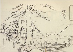 Hiroshige, Reizigers op een hellende weg door Utagawa Hiroshige