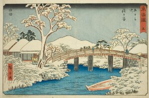 Hodogaya: Katabira Rivier en Katabira Brug—Nr. 5, uit de serie "Drieënvijftig Stations van de Tokaido"