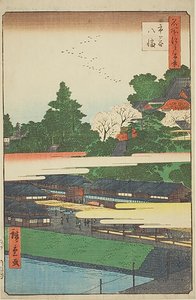 Ichigaya Hachiman Shrine (Ichigaya Hachiman), nr.41 uit de serie "One Hundred Famous Views of Edo (Meisho Edo hyakkei)". door Utagawa Hiroshige