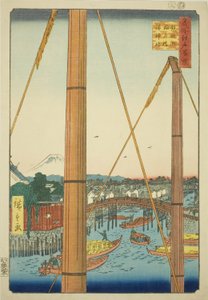 Inari-brug en Minato-schrijn, Teppozu, uit de serie "Honderd beroemde uitzichten van Edo" door Utagawa Hiroshige