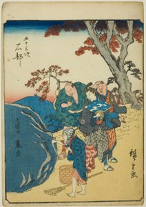 Ishibe, uit de serie "Drieënvijftig Stations [van de Tokaido] (Gojusan tsugi)," ook bekend als de Figuren Tokaido (Jinbutsu Tokaido)