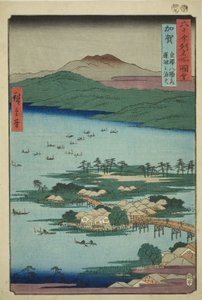 Kaga Provincie: De Visvuren op het Renko-meer, Een van de Acht Schilderachtige Uitzichten van Kanazawa (Kaga, Kanazawa hassho no uchi, Renko no isaribi), uit de serie "Beroemde Plaatsen in de Zestig-odd Provincies (Rokujuyoshu meisho zue)"