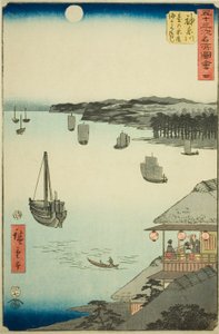 Kanagawa: Uitzicht over de Zee vanaf de Theehuizen op de Heuvel, nr. 4 uit de serie "Beroemde Zichten van de Drieënvijftig Stations," ook bekend als de Verticale Tokaido