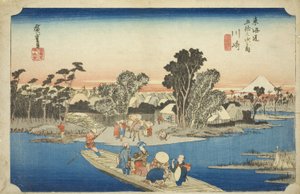 Kawasaki: De Rokugo Veerboot, uit de serie "Drieënvijftig Stations van de Tokaido," ook bekend als de Hoeido Tokaido