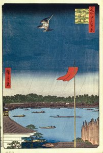 Komakata Hall en Azuma Brug Honderd beroemde uitzichten van Edo, 1856-1858 door Utagawa Hiroshige