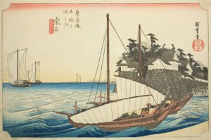 Kuwana: De Landing van de Shichiri Veerbootoversteek, uit de serie "Drieënvijftig Stations van de Tokaido," ook bekend als de Hoeido Tokaido