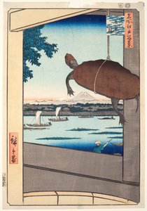 Mannen Bridge, Fukagawa, uit de serie "Honderd beroemde vergezichten van Edo". door Utagawa Hiroshige