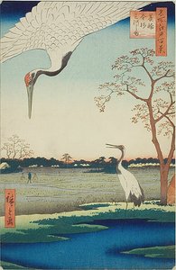 Minowa, Kanasugi, Mikawashima, nr.102 uit de serie "Honderd beroemde stadsgezichten van Edo (Meisho Edo hyakkei)". door Utagawa Hiroshige