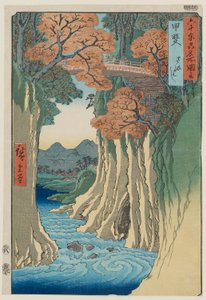 Monkey Bridge in Kai Province (Saru hashi Kai) door Utagawa Hiroshige