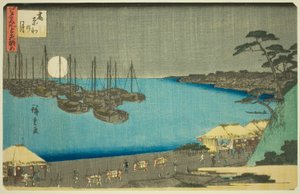 Maan bij Takanawa (Takanawa no tsuki), uit de serie "Drie Uitzichten van Beroemde Plaatsen in Edo (Edo meisho mittsu no nagame)" door Utagawa Hiroshige
