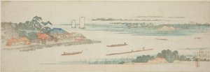 Monding van de Naka-rivier (Nakagawa guchi no zu), uit een ongetitelde serie beroemde uitzichten van de buitenwijken van Edo