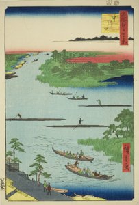 Monding van de Nakawaga Rivier (Nakagawaguchi), uit de serie "Honderd Beroemde Zichten van Edo (Meisho Edo hyakkei)"