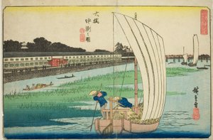 Nakasu bij Ohashi, uit de serie "Uitzonderlijke Zichten van Edo" door Utagawa Hiroshige